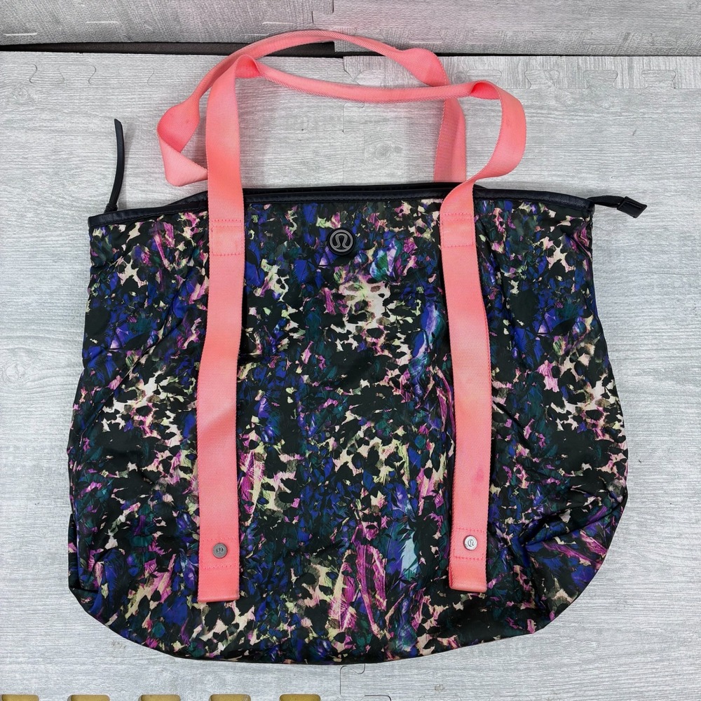 Lululemon Tote Bag Crossbody Set Large Floral Multi Black Pink Nylon